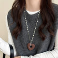 Brown Heart Pendant Long Necklaces in Two Beaded Styles view 7