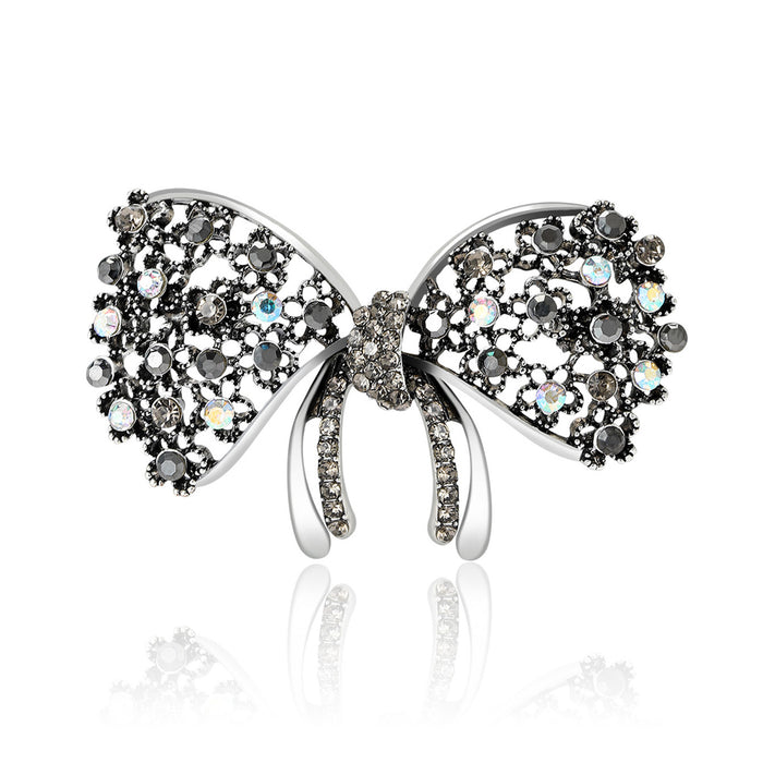 Openwork Rhinestone Bow Brooch Red Multicolor Black Styles