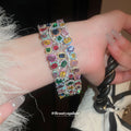 Multicolor Crystal Flower Drop Earrings And Wide Bracelet view 4