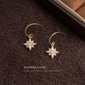 Gold-Tone CZ Starburst Star Drop Curved Hook Earrings view 4