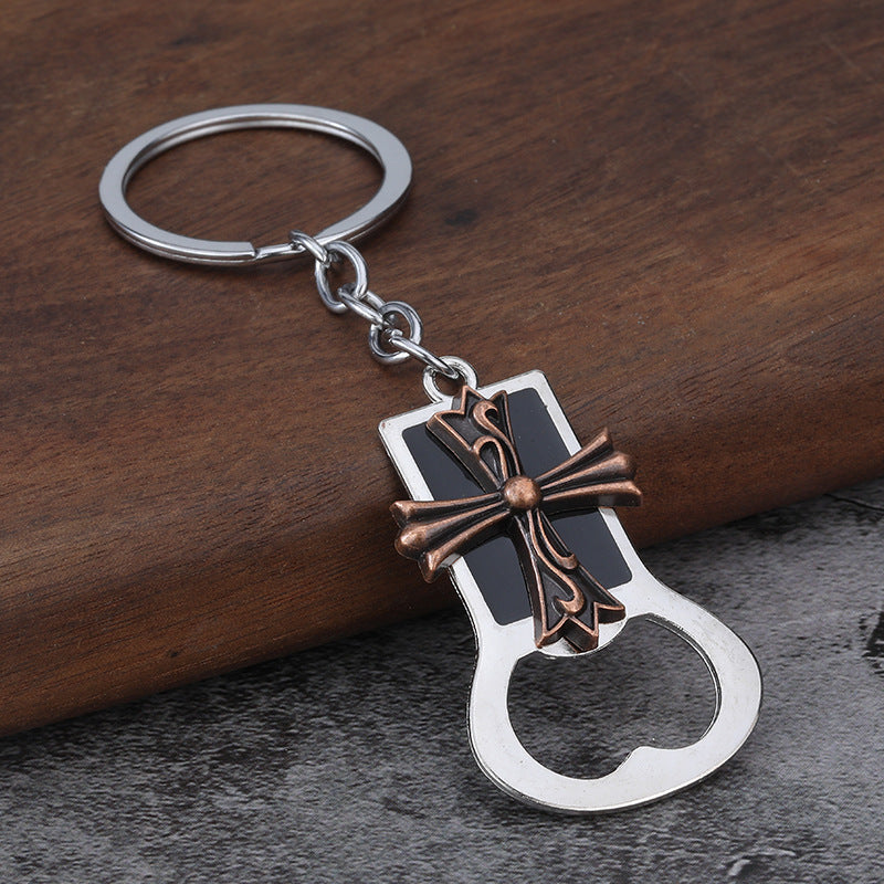 Enamel Cross Bottle Opener Keychain Metal Animal Relief Bag Charm
