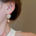 Gold Tone Double Pearl Front Back Stud Earrings Statement Pair view 3