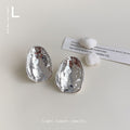 Textured Abstract Organic Oval Metal Stud Earrings Two Tones view 6