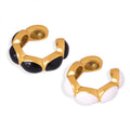 Gold Open Hoop Earrings Black Or White Enamel Oval Segments view 5
