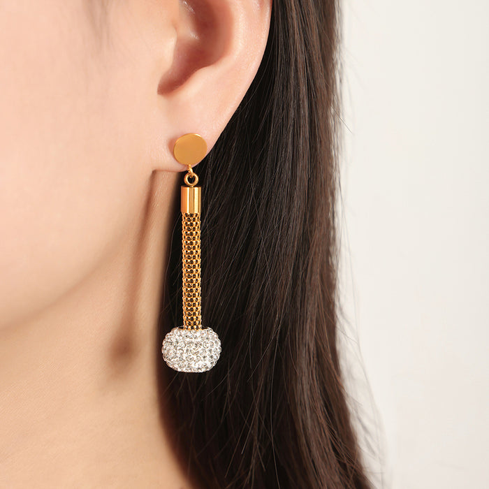 Gold Crystal Pave Drop Earrings Mesh Tassel Cylinder Styles