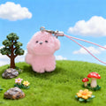 Pink Flocked Puppy Keychains Bell Square Clasp Phone Strap view 3