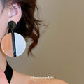 Color Block Round Disc Drop Earrings in Black Brown and White view 3