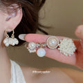 Pearl Stud Earring Six Pair Set Gold White Cluster Drops view 2