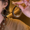 Brown Green Resin Open Teardrop Statement Stud Earrings view 2