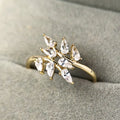 Leaf Marquise Clear Stone Spray Ring Gold White Metal view 2