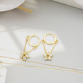 Gold Tone Double Chain and Clear Flower Hoop Earrings view 3
