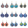 Gold Tone Round Printed Hamsa and Evil Eye Hook Earrings in Ten Designs view 1
