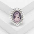Cameo Pearl Oval Brooch Silver Gold Lilac Grey or Beige Pin view 4