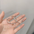 Silver Twisted Open Heart Huggie Hoop Earrings Outline view 4