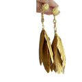 Gold Tone Layered Feather Long Drop Statement Stud Earrings view 5
