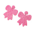 Beaded Bow Drop Earrings Round Stud Top Four Colors view 5
