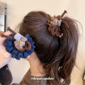 Brown Ruffle Fabric Hair Tie Leopard Print Bear Pom Accent view 2