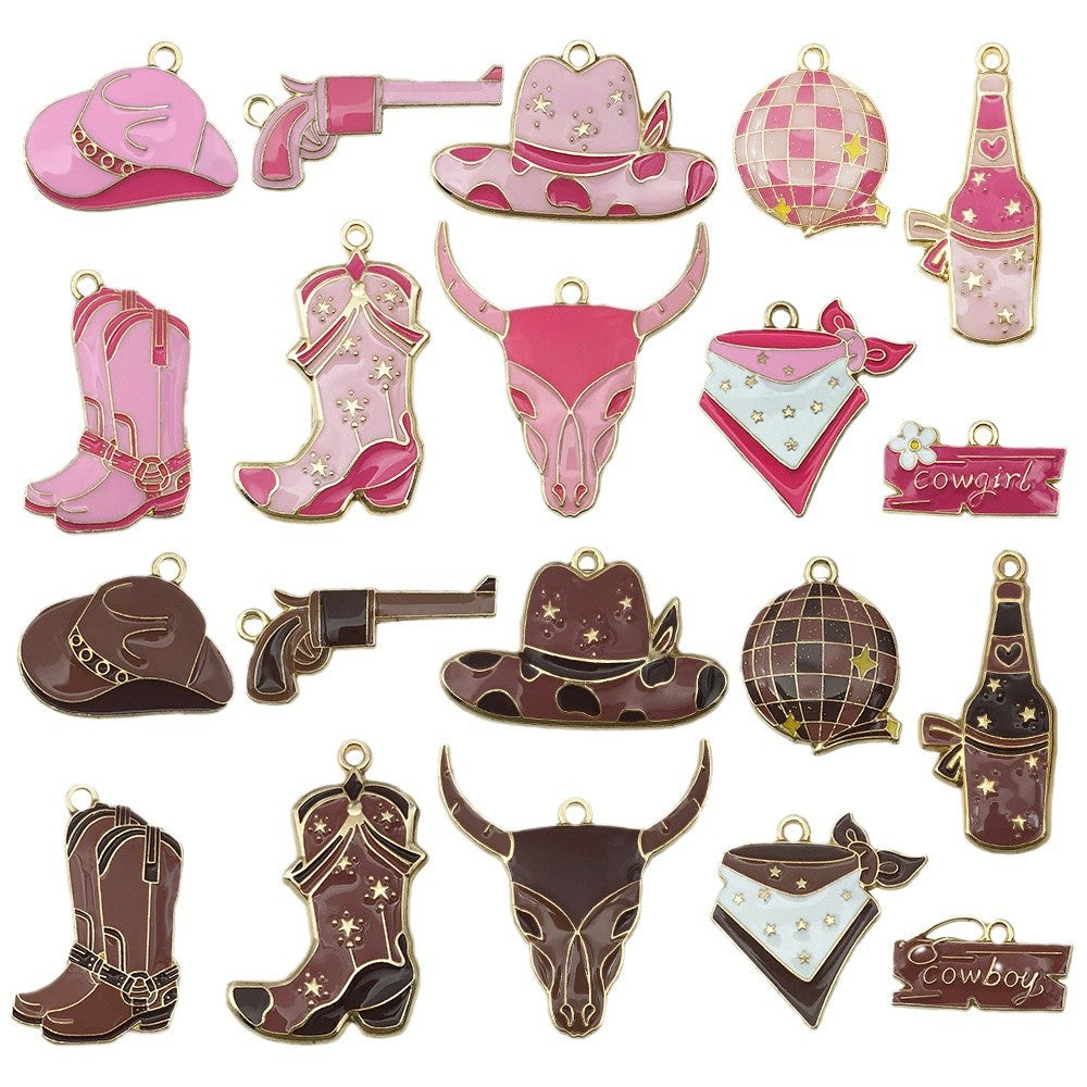 Zinc Alloy Enamel Cowboy Hat Boot Bull Head Charm Pendant for Necklace Bracelet Keychain Making