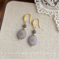 Gold Lavender Glass Sunburst Oval Drop Earrings Pair view 4