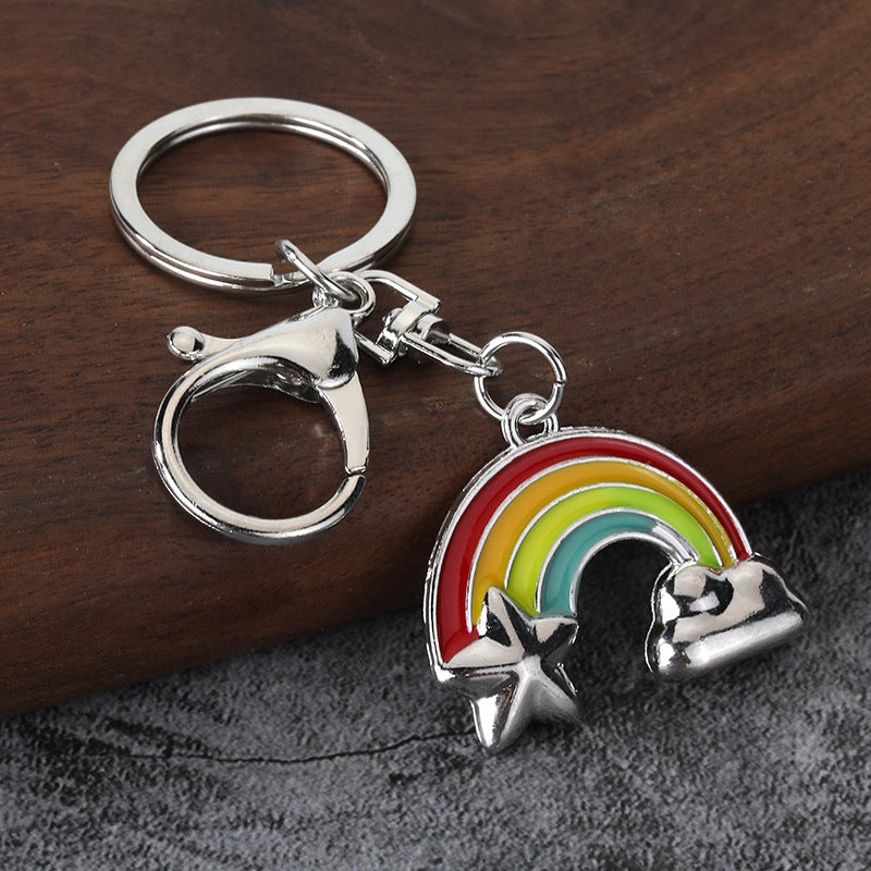 Colorful Rainbow Bag Charm Metal Keychain, Cute Pendant Accessory