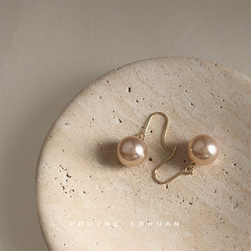 Gold Hook Champagne Pearl Drop Earrings Round Beads