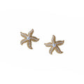 Gold Tone Textured Starfish Pearl Detail Stud Earrings view 5