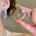 Purple And Blue Stone Chip Pearl Hoop Stud Earrings view 1