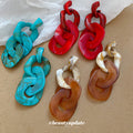 Chunky Resin Chain Link Stud Earrings in Three Colors view 2