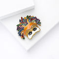 Multicolor Feather Headdress Mask Brooch With Black Mustache view 3