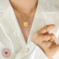 Layered You Me Square Pendant Necklace Gold Steel Tone view 4