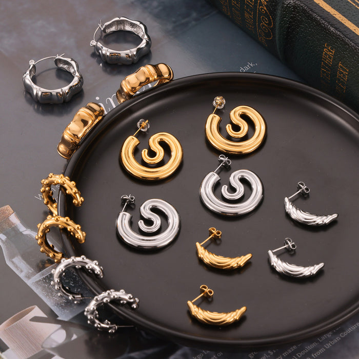 Gold Silver Geometric Metal Hoop Stud Earrings Four Styles