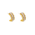 Gold and Silver Pearl Look C Shape Huggie Stud Earrings view 5