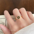 Gold Tone Black Oval Floral Medallion Adjustable Open Ring view 1