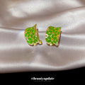Green Floral Enamel C Hoop Earrings Fashion Earrings view 4
