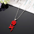Gold Tone Red and Black Rose Pendant Necklace and Hook Earrings view 6