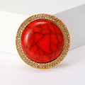 Round Crackle Stone Brooch With A Round Veined Cabochon Bordered By Small Amber Crystals view 2