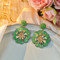 Six Color Woven Floral Round Statement Stud Earrings view 8
