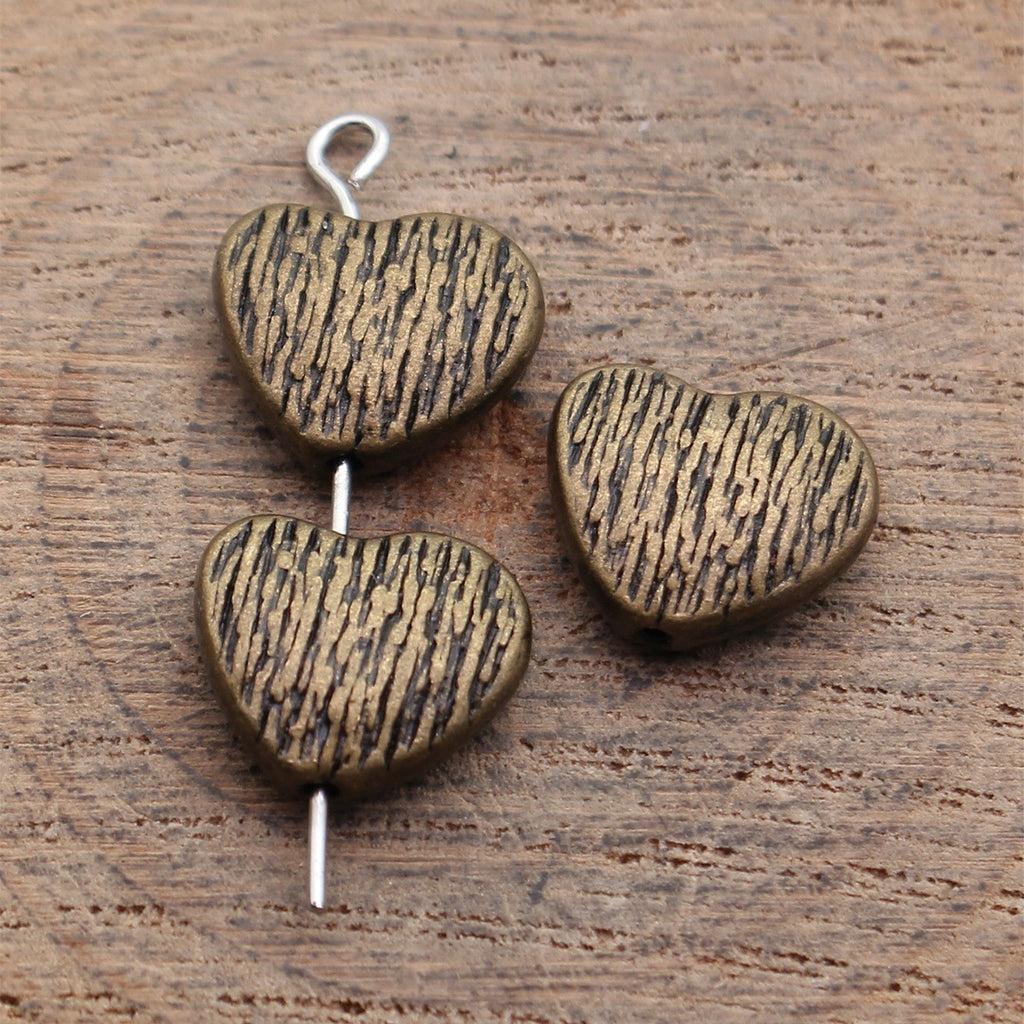 13x11x4.1mm 1.9g Multicolor Zinc Alloy Scratch Wood Grain Heart Loose Metal Beads for Jewelry Making