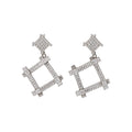 Silver Tone Crystal Open Diamond Drop Earrings with Polished Metal Details view 5