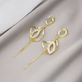 Gold Leaf Loop and Long Bar Statement Drop Earrings view 3