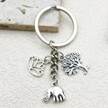 Metal Elephant Lotus Tree Charm Keychain In Silver Or Gold Tone view 1