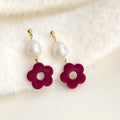 Red Velvet Flower Heart Bow Pom Earring Styles Set view 3
