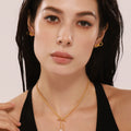 Gold Bow Ball Chain Pearl Necklace And Bow Stud Earrings view 2