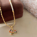 Gold Multicolor Baguette Horse Studs Pearl Bead Necklace view 2