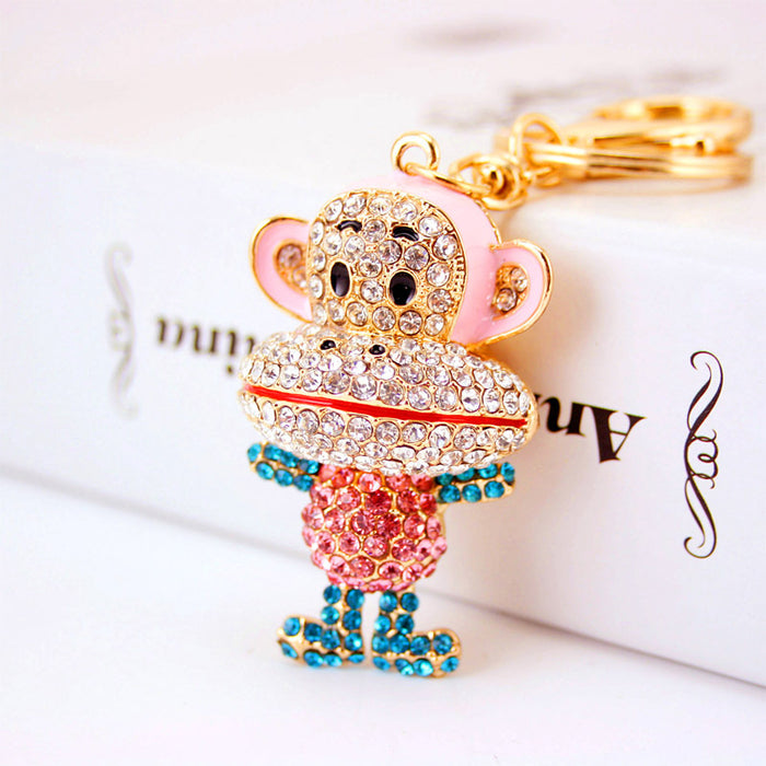 Cute Rhinestone Monkey Keychain Zinc Alloy Animal Bag Charm