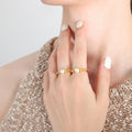 Gold Steel Open Band Pearl Ring Irregular Wave Shank view 3