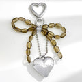 Beaded Bow Keychain With Heart Charm And Ball Chain view 2