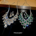Layered Teardrop Crystal Necklace And Earring Set In Green Or Champagne view 2