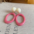 Colorful Oval Drop Earrings with Cream Round Stud Tops view 6