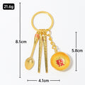Mini Bowl Spoon Chopsticks Keychain Gold Silver Cord Options view 3